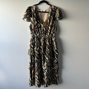 La Roque brown printed ruffle maxi dress